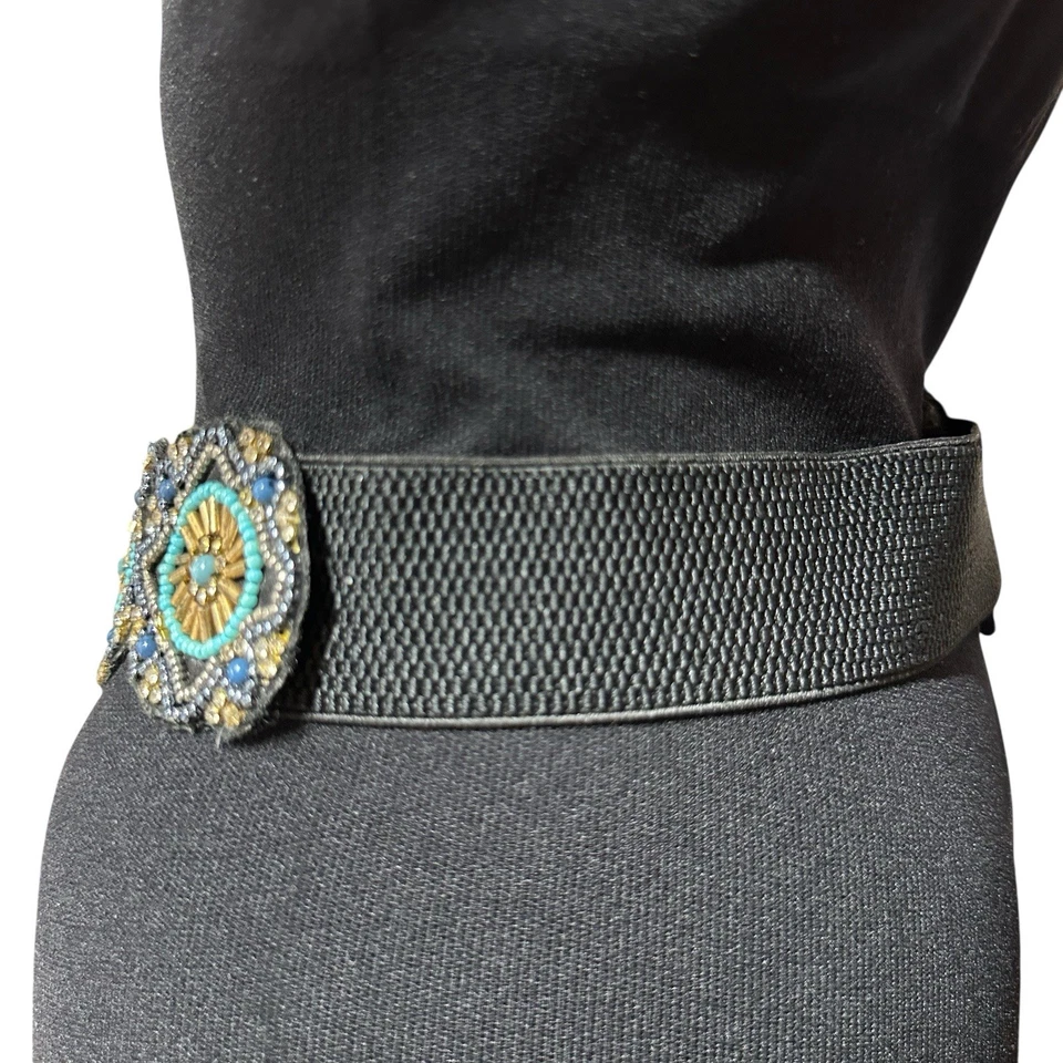 Cinto de cintura elástico com miçangas Boho Festival artístico feminino tamanho médio - Imagem 2 de 4