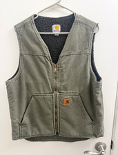 Carhartt Sandstone Sherpa Lined Zip Vest Men's M Green V-Neck Solid Short