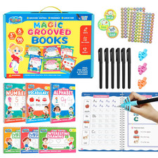 Magic Grooved Writing Practice for Kids Ages 3  8, Reusable Handwriting Workbooks
