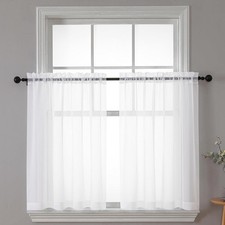 Chyhomenyc White Sheer Curtains 30 inch Length 2 Panels, Light Filtering Voil...