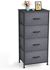 4-Drawer Fabric Storage Tower with Steel Frame and Wood Top - Black Grey