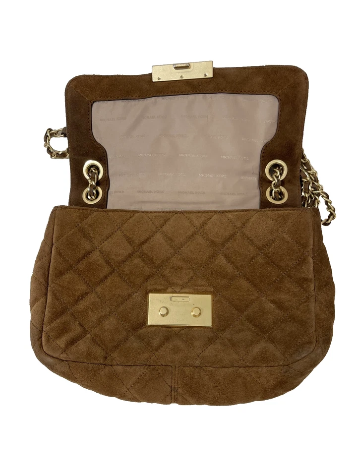 Bolso de Hombro Michael Kors Sloan Gamuza Acolchado Cadena Marrón Foto 4 de 4
