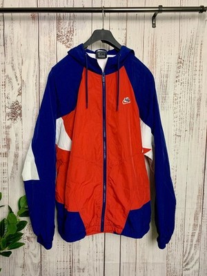 Nike Retro Windbreaker Jacke Herren Medium Oversized Rot Blau Kapuze Y2K Festival