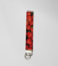 Strawberry Wristlet Keychain - 100 Cotton Fabric - Short Lanyard Wrist Lanyard
