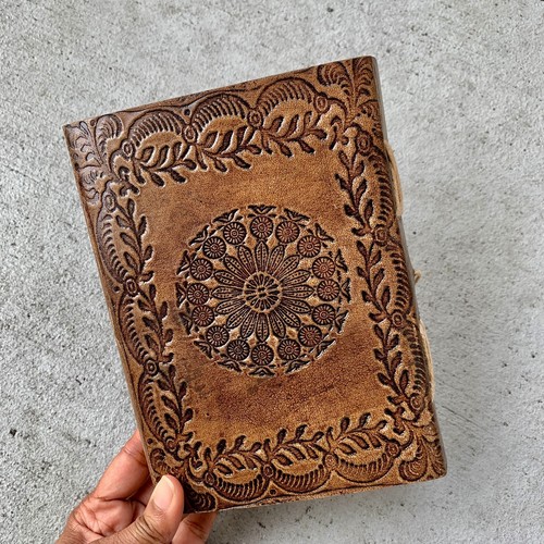 Handmade Brown Leather Journal Mandala Chakra Rugged Book cotton paper Vintage - Picture 5 of 6