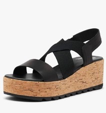 Sorel Women's Cameron Flatform Slingback Sandal In Black Sz 8.5 NEW