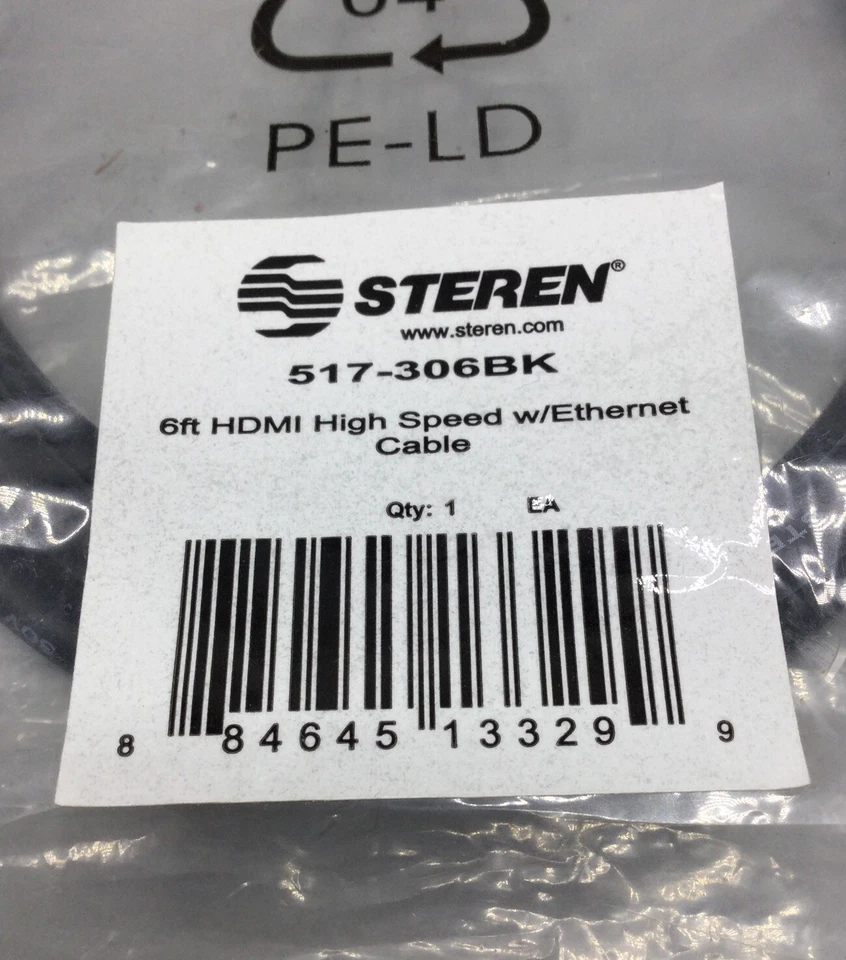 Steren #517-306BK, 6 FT., High Speed HTML, Carries Audio/Video/Ethernet Data NEW - Image 2 of 2