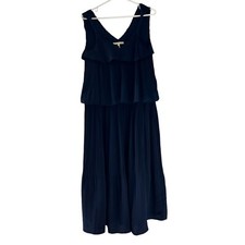 Maje Women's Navy Blue Ruffle Tiered Midi Dress Size 1 (Small)