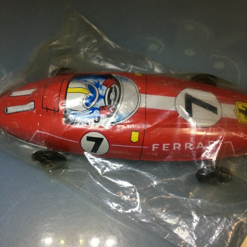 New Sealed FERRARI TOY TIN RACE CAR empress playtime toys made in japan red no 7