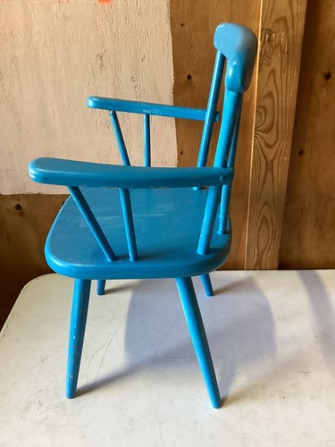 Ventage Wooden Childs Arm Chair Solid Currently Blue, but Easy to Paint - Picture 5 of 10