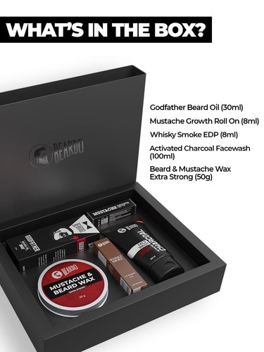 Beardo Geschenkbox 5-in-1 Charcoal Facewash Bartöl Schnurrbartwachs RollOn Parfum - Bild 3 von 13