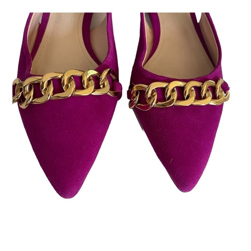 Schutz Size 9.5 Odilenny Flat Shoes Purple Pointed Toe Suede Chain Ankle Tie - Picture 2 of 11