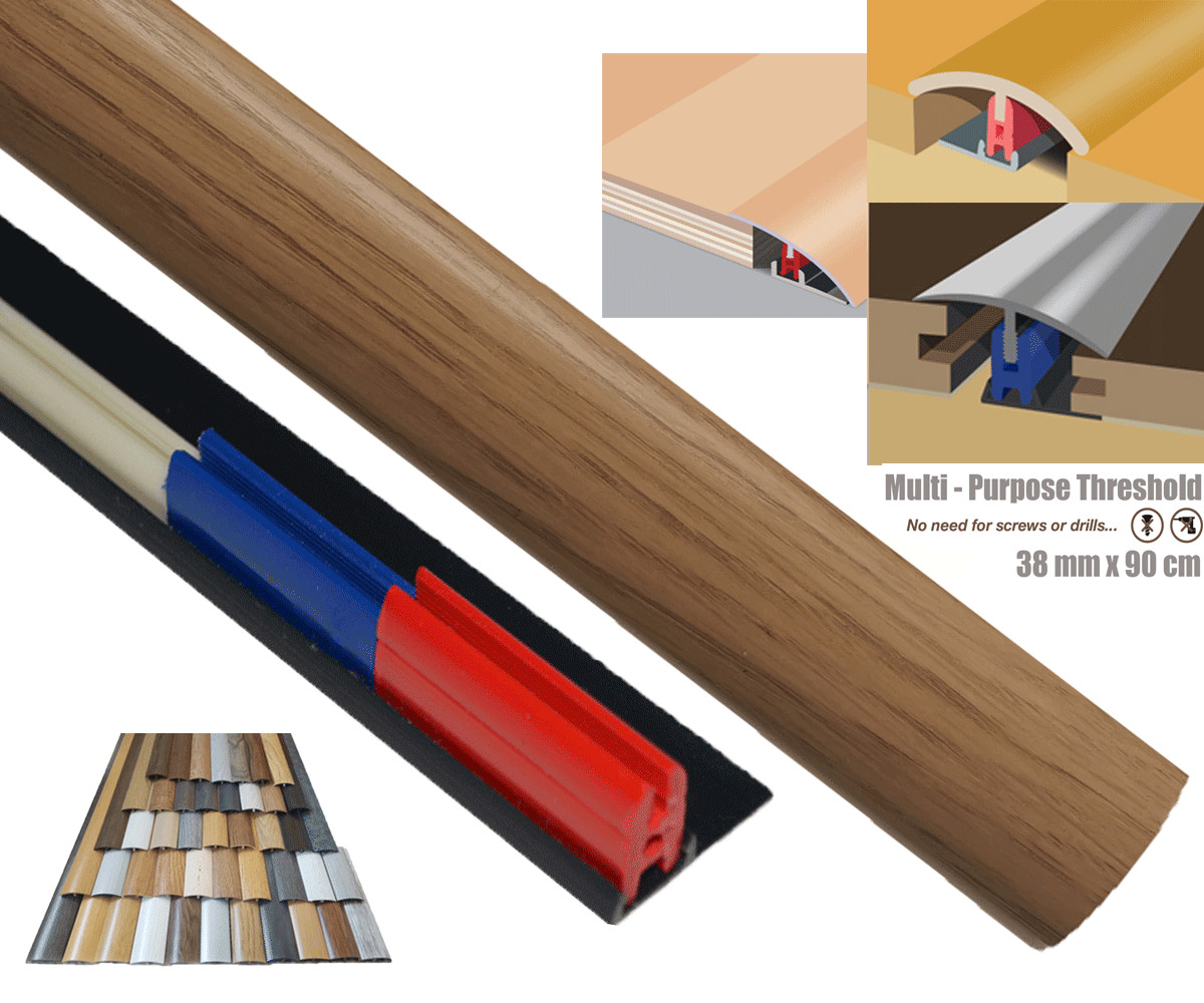 Varnished Oak Laminate Transition Threshold Strip 38mm x 90cm Adjustable Pivot