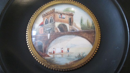 Antique Signed Guardi Miniature Painting Blackened Wooden Frame Napoleon III - Picture 2 of 8