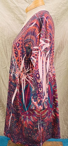 KIARA XL BLOUSE MULTI-COLOR PRINT V-NECK TUNIC WITH SEQUINS 3/4,SLEEVES - Picture 9 of 12