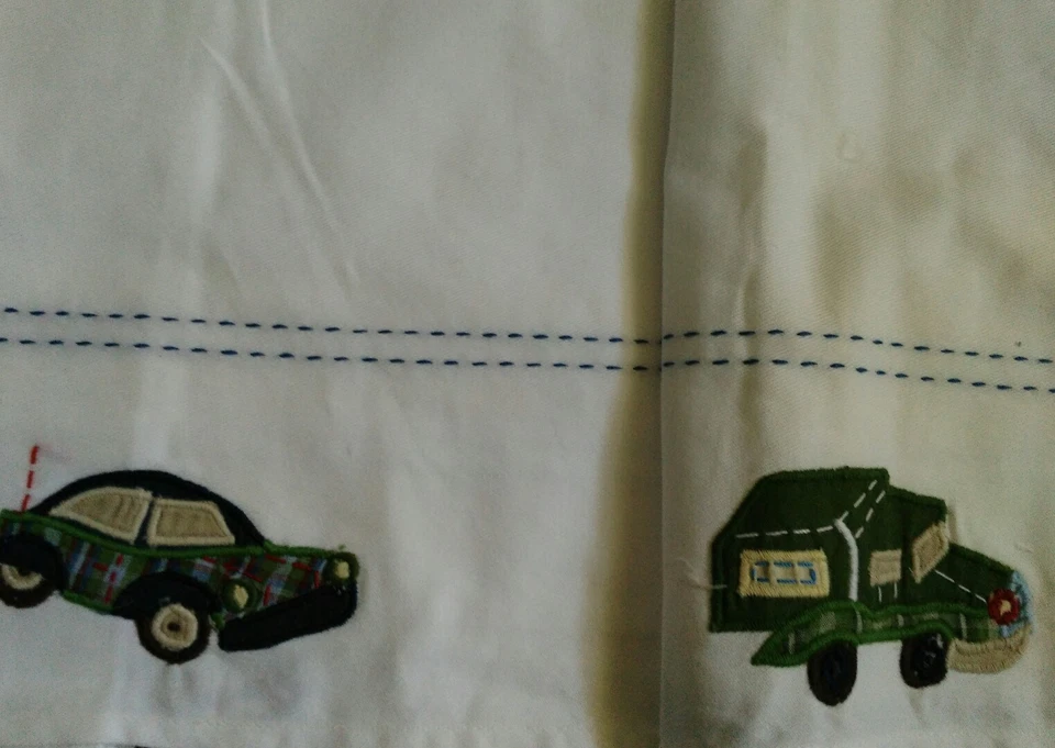 Nuevo Pottery Barn Niños COCHES y CAMIONES Falda de Cuna Bebé Falda de Cama Bordada Niño Foto 4 de 4