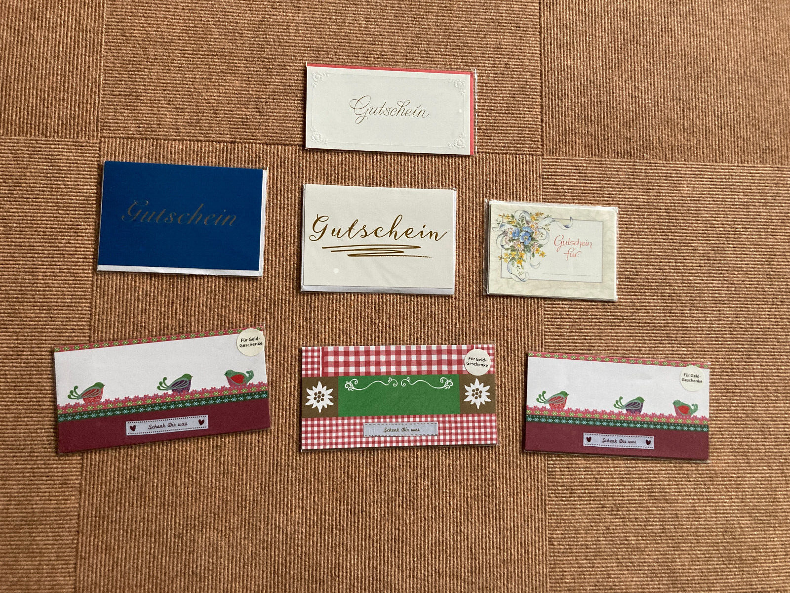7 " Gutschein "-Glückwunschkarten , ovp, größtenteils von Rossmann