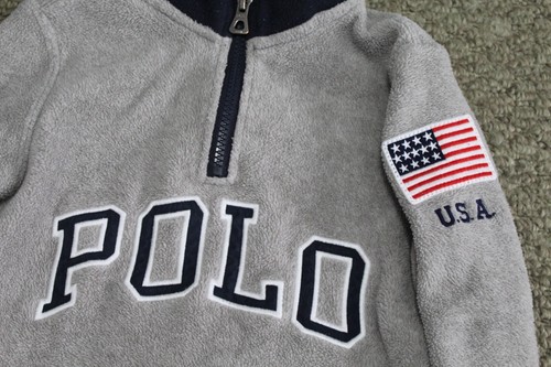 Polo Ralph Lauren USA American Flag Grey Fleece 1/4 Zip Jacket Youth size 5 - Picture 2 of 5
