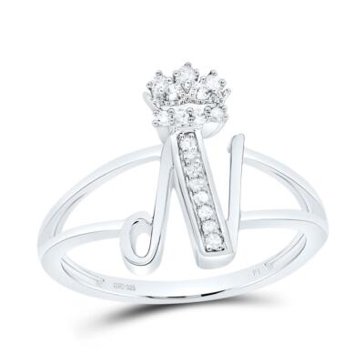 .925 Sterling Silver Genuine Diamond Script Initial N Tiara / Crown ...