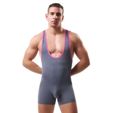 TOP Sport Gym One Piece Jumpsuit BodySuit Men Singlet Wrestling Leotard Fitness