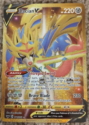 Pokemon Zacian V 211/202 Gold Secret Rare. Sword & Shield. Mint