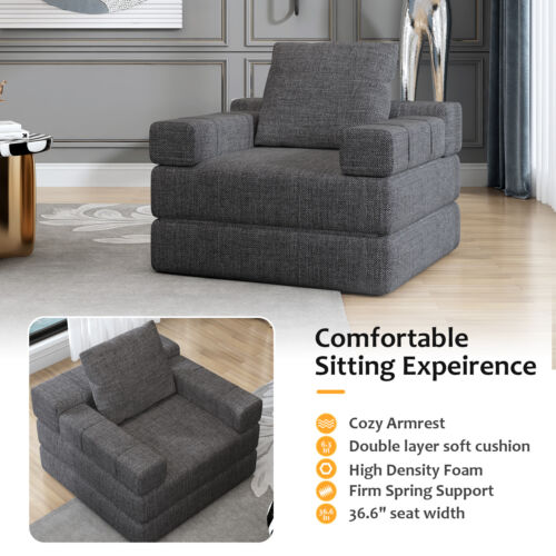 Modern Single Sofa Chair Convertible Sofa Bed Couch For Living room Bedroom - Picture 4 of 11