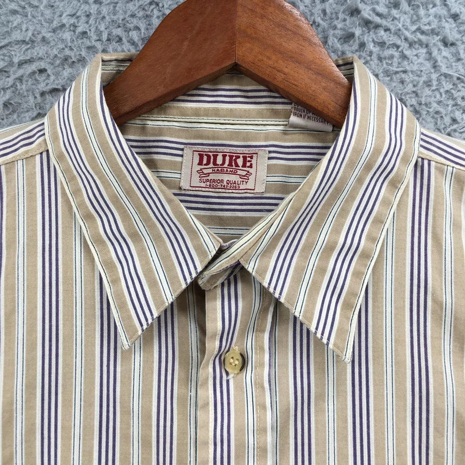Camisa con botones Duke para hombre L multicolor a rayas mezcla de algodón manga corta cuello Foto 3 de 4