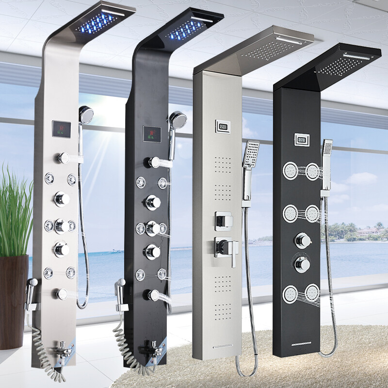 Panel de ducha acero inoxidable LED ducha de lluvia grifo de ducha masaje columna de ducha juego de ducha