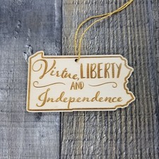 Pennsylvania Wood Ornament - PA State Shape with State Motto - Handmade in USA