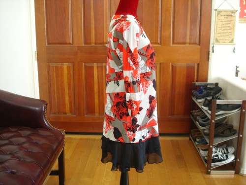 STYLE & CO Women Sz S Red/Black Sheer Floral Dress w/ Black Fringe & Tank Top - Picture 2 of 7