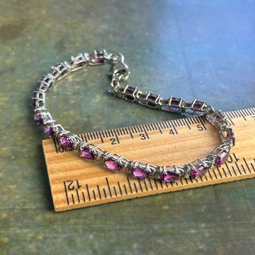 TGGC STERLING SILVER 925 Pink Tourmaline Gem Stone Link Tennis Bracelet 19.9cm - Picture 7 of 15