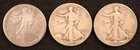1916-D (Obv) & 1918-D & 1934-Walking Liberty Halves-3 Good Early Dates (G-VG)