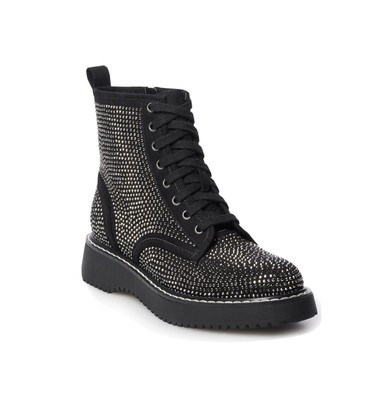 black rhinestone combat boots