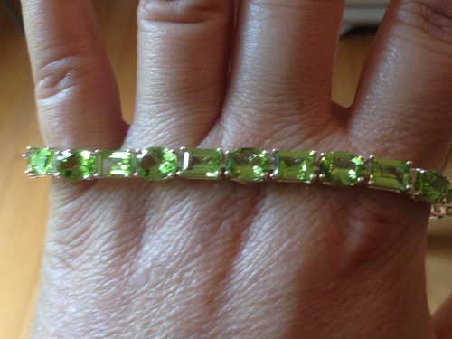 Sterling Silver Manchurian Oval & Emerald Cut Peridot Line Bracelet $230.00 - Picture 8 of 9