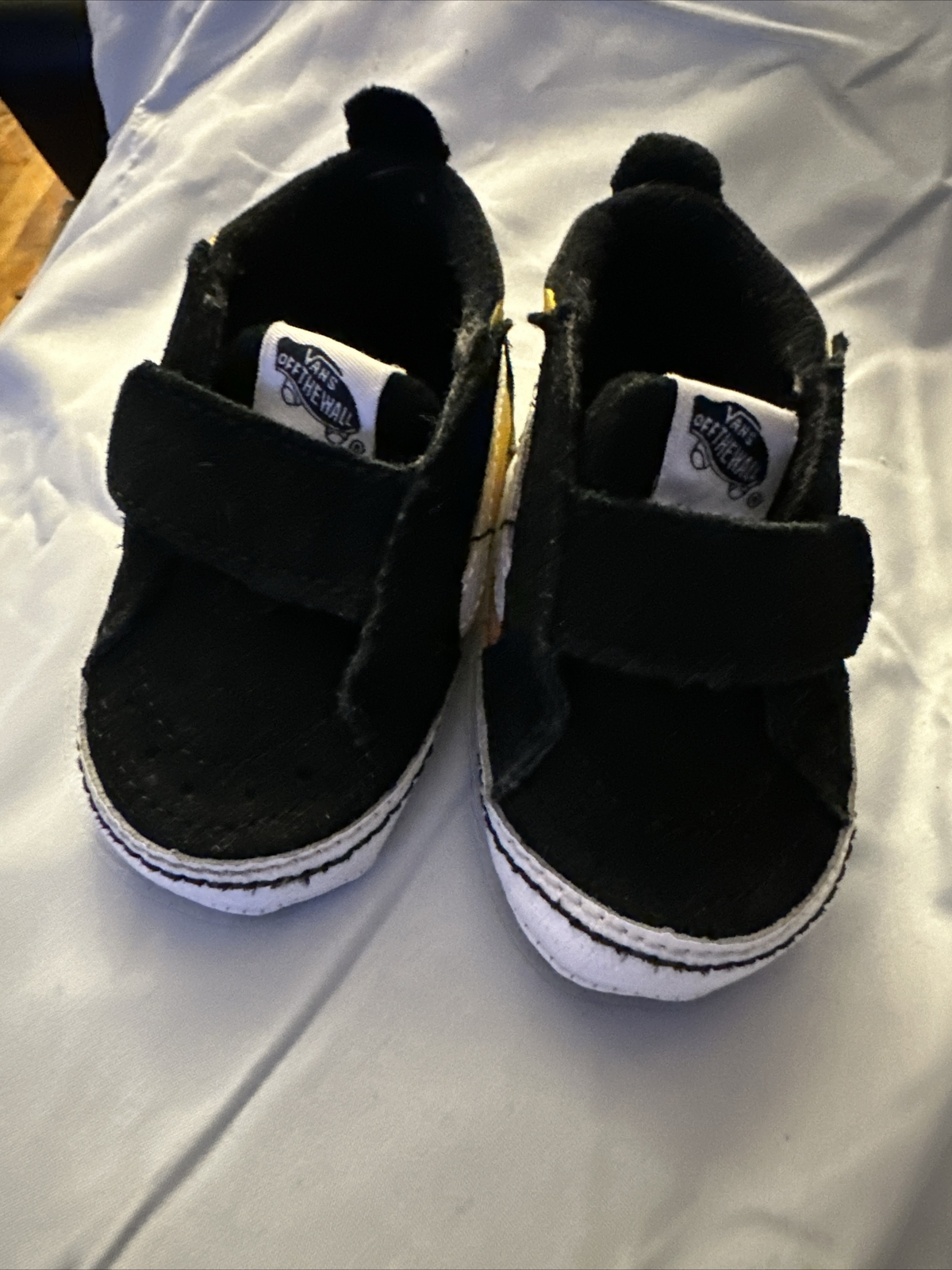 PONY VANS scarpe culla hi top in pelle nera con fiamme neonato taglia 3