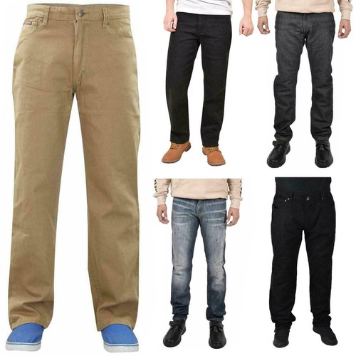 Jeans Denim Uomo gamba Dritta Pantaloni Di Cotone Cerniera Big \u0026 Tall  Pantaloni Girovita 28-50 | eBay