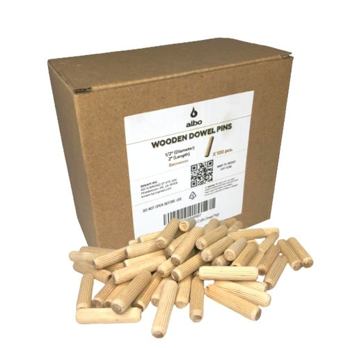 ALBO Wooden Dowel Pins 12x50 mm Fluted Wood Dowels Rods 100 Pack Hardwood Cr