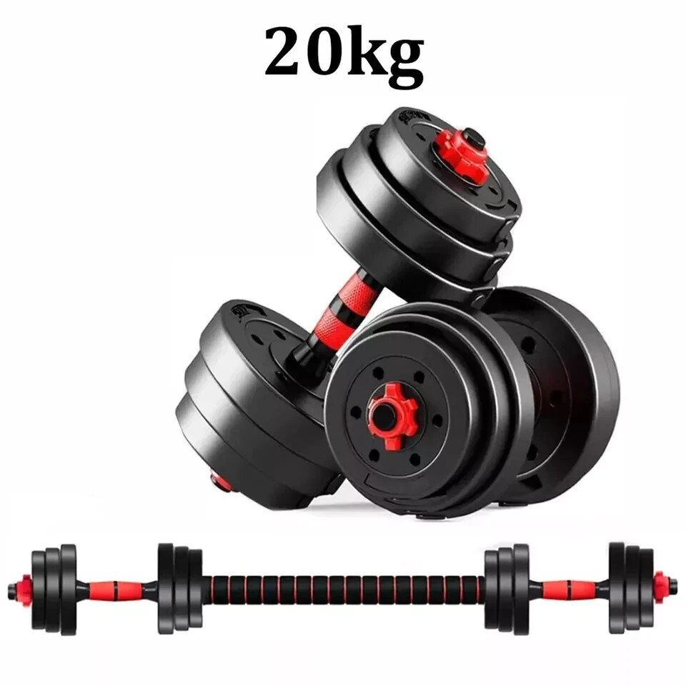 20KG Adjustable Dumbbell Barbell Weight Set with Connecting Rod Home Gym