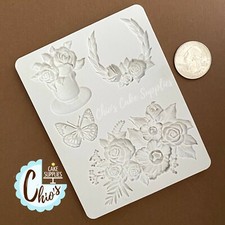 Rose arrangements butterfly silicone mold, 4 cavities.