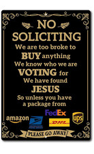 No Soliciting Please Go Away Sign Aluminum Metal 8"x12" Rustic Retro