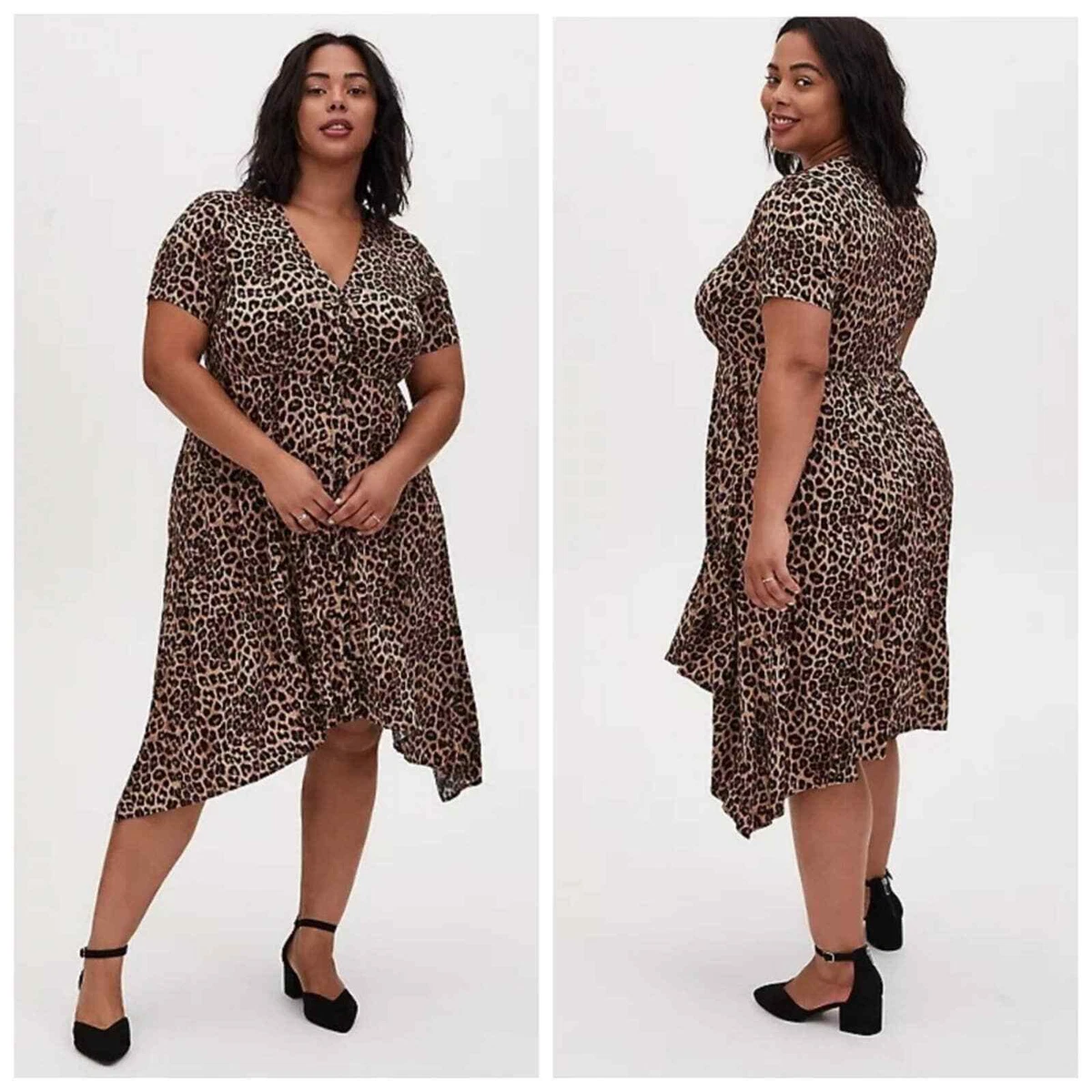 Torrid Leopard Print Button Front Sharkbite Asymmetric Hem Midi Dress 2X