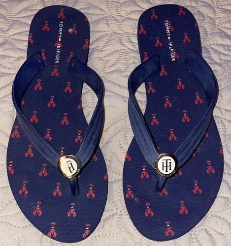 Tommy Hilfiger Women’s Sandals Flip-Flops Navy Blue Nautical Red Lobsters Sz 7/8