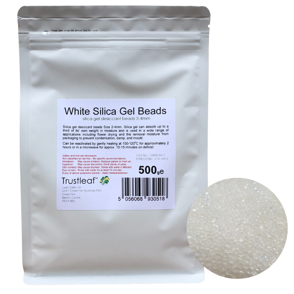 500g White Silica Gel 2-4mm Beads - Resealable Bag - (500g BAG - WB)
