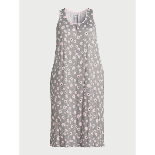 MIDI SLEEVELESS JOYSPUN NIGHTGOWN OR LOUNGE DRESS GRAY FLORAL POCKETS 2X - Picture 4 of 7