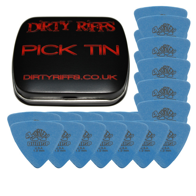 24 x Dunlop Tortex Triangle Guitar Picks - 1.00mm Blue In A Pick Tin
