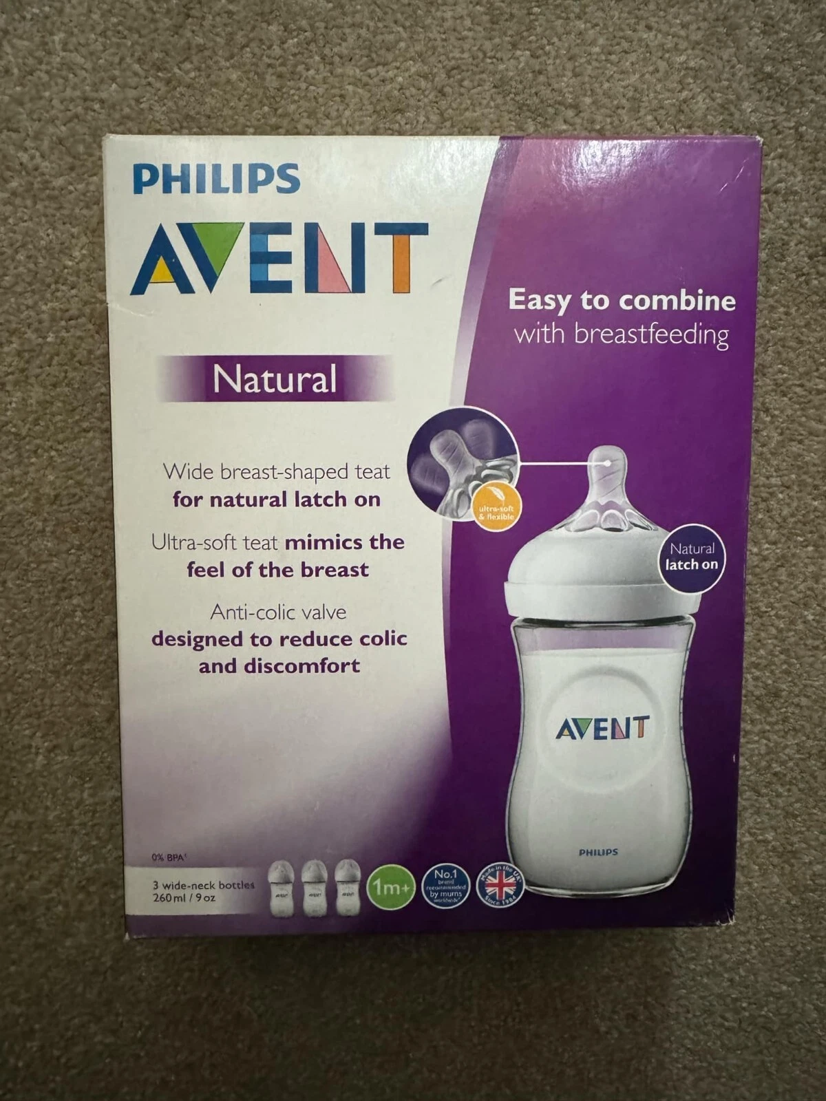 Philips AVENT - Natural Baby Bottle 9oz - 3 Pack 1M+
