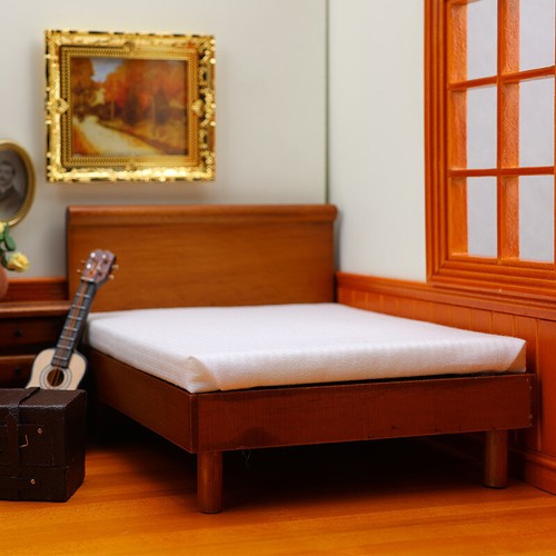 Double Bed 1:12 Scale Dolls House Miniatures Furniture Solid Wood Bedroom Decor - Picture 4 of 8