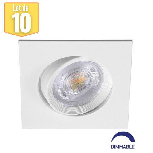 Spot LED encastrable 3en1 carré blanc 7W dimmable IP20 en lot de 10 pièces