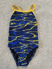 TYR Women's Diamondfit One Piece Swimsuit Size 26 Gold/Black/Blue