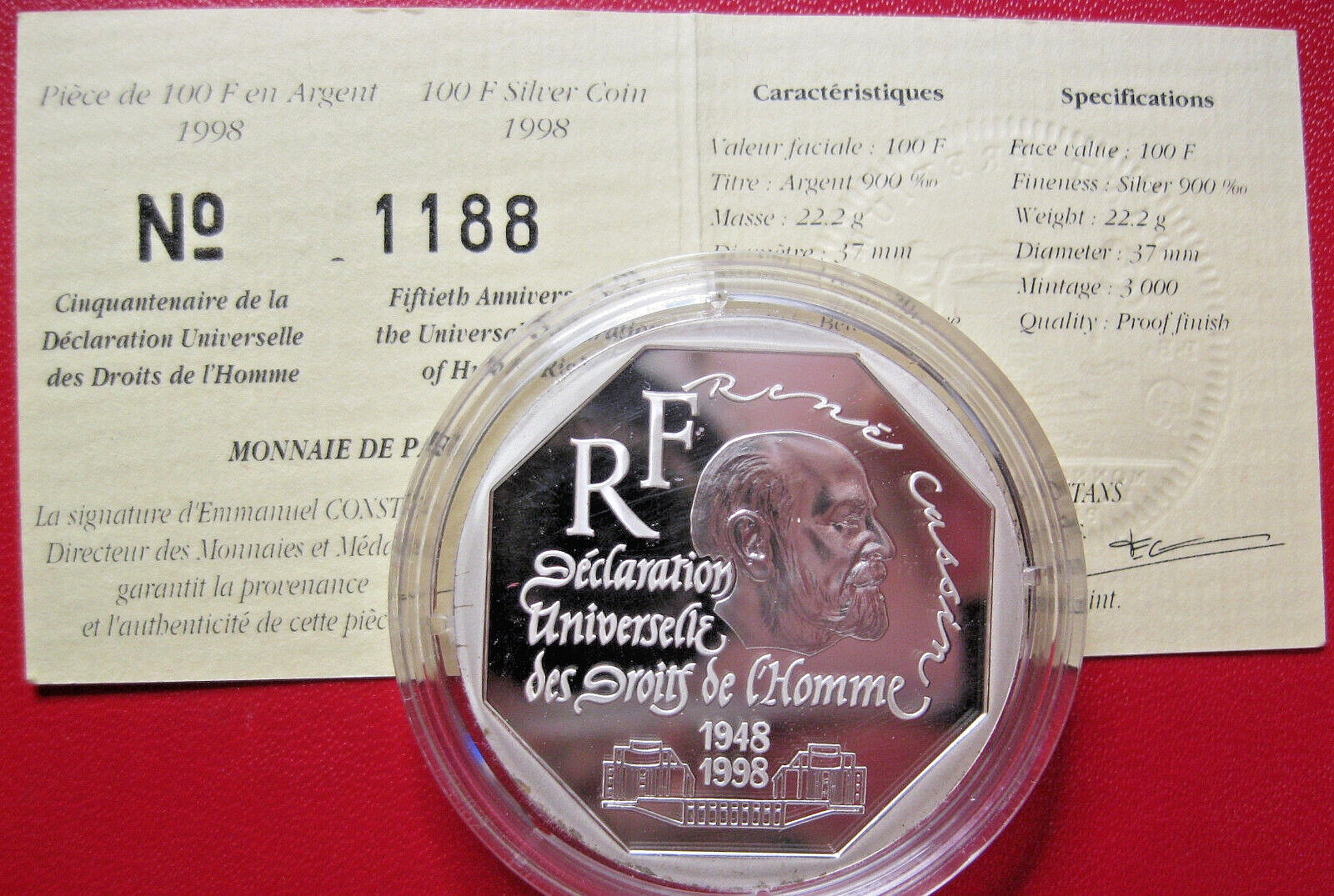 France. 100 Francs BE 1998. René Cassin. SUP+ à FDC. 3 000 ex